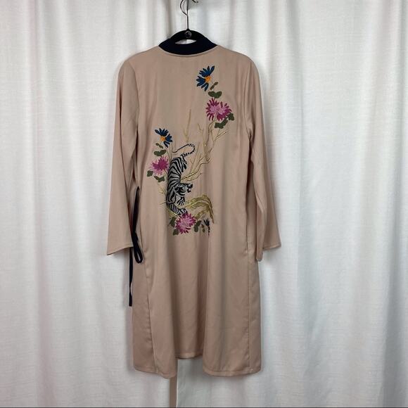 TopShop Beige Tiger Embroidered Duster Jacket Sz.2 - Picture 10 of 16